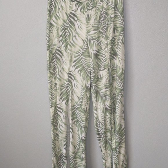 ASOS Green Tropical Palm Print Split Front Wide Leg Pants Women’s Size 6 - Picture 9 of 10
